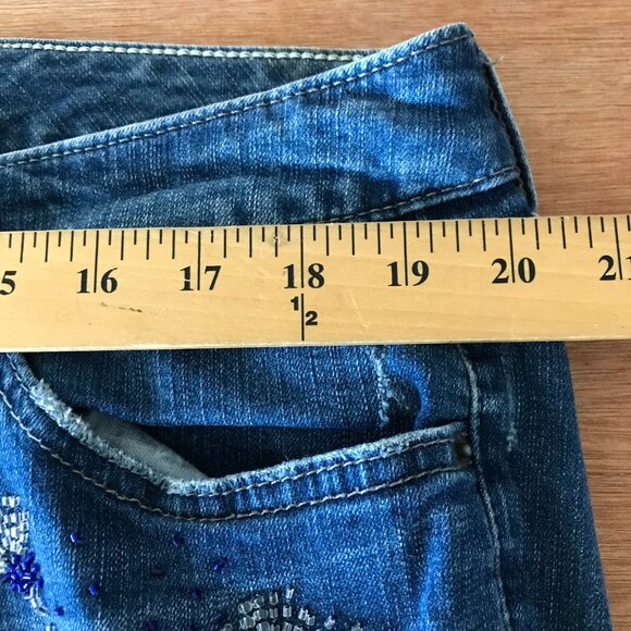 Torrid Premium Jeans Women 18 Blue Mid Rise Beaded Floral Stretch Preppy 17974 - Picture 10 of 15